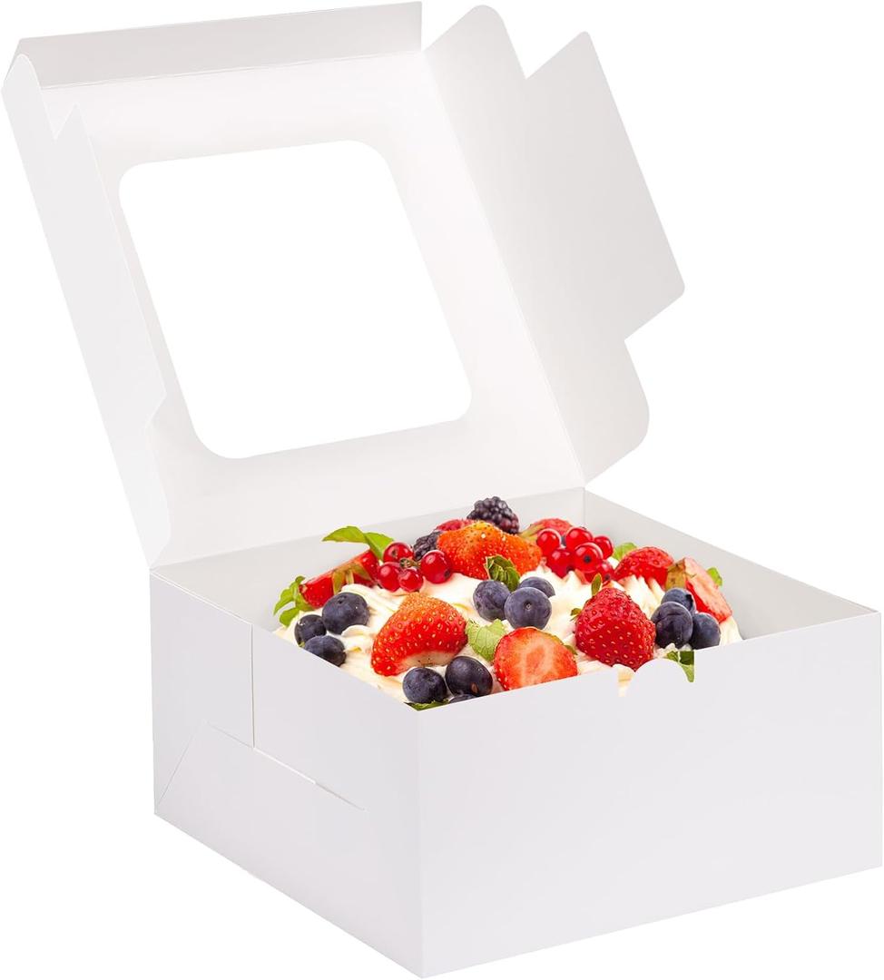 Moretoes 32pcs Cake Boxes, 10x10x5 Inch Cake Containers With Window, Bakery Boxes Pastry Container Cajas Para Pasteles for Valentine's Day, Mother's Day, Cookie, Cupcakes, Pies