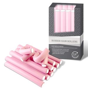 My Beauty Spot Flexi Rods Foam Hair Rollers 3/4" Diameter Professional Salon Quality 10 Pcs Rubber Hair Rollers for Long, Medium and Short Hair (Light Pink)