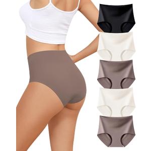 High Waisted Seamless Underwear For Women Tummy Control Briefs 5 Pack | No Show Panties,Full Coverage,Stretch Briefs,Comfort 5 Pack,Offers Slight Tummy Support,For Daily & Postpartum (XXL)