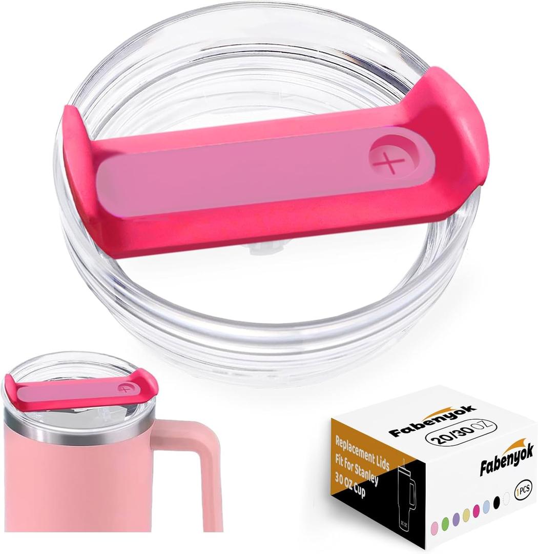 20 OZ 30 OZ Tumbler Lid Replacement Fit for Stanley Cup,1 Pack Clear Replacement Lids, Tumbler Covers for Stanley Cup Accessories (Clear - Hot Pink)