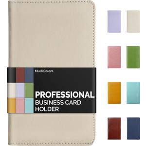 Sooez Leather Professional Business Card Book Holder Organizer, 240 Capacity Credit Card Booklet, PU Name Cards Holder Storage File for Men Women, 7.7"x 4.5" x 0.7", Beige