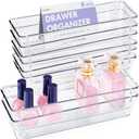 HOUSE DAY Desk Drawer Organizer Bins 8 PCS, 9*3*2" Clear Drawer Organizers with Silicone Pads, Vanity Organizers and Storage, Non Slip Plastic Drawer Organizer for Makeup, Bathroom, Kitchen, Office