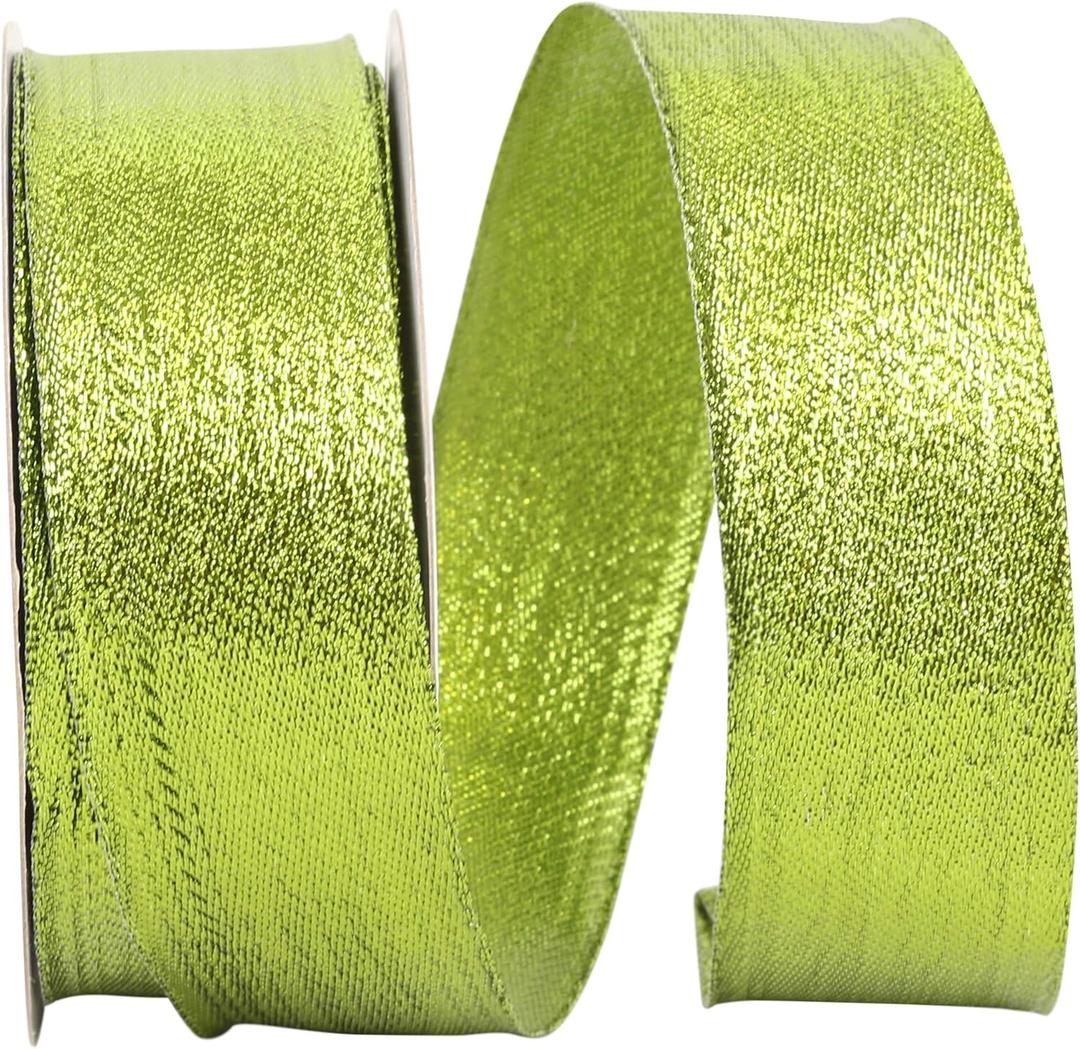 Reliant Ribbon Woven Lame Wired Edge Ribbon, 1-1/2 Inch X 25 Yards, Lime