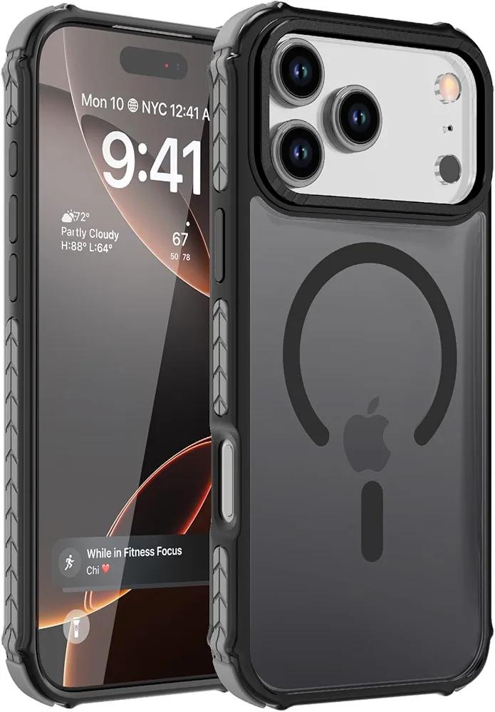 DEERLAMN Strong Magnetic Case for iPhone 17 Pro Max 6.9-Inch,[Compatible with Magsafe][Military Grade Drop Protection] Translucent Matte Shockproof Protective Phone Cover-Frosted Black