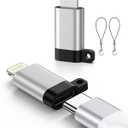 27W USB C to Lightning Adapter Fast Charging Data Sync, USB C Female to Lightning Male Adapter for iPhone/ iPad/ Airpods, 2 Pack Type-C to iPhone Cable Converter with Anti-Lost Loop, Not for Audio/OTG (Silver)