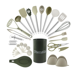 COOK WITH COLOR Silicone Cooking Utensils, Kitchen Utensil Set, Easy to Clean Silicone Kitchen Utensils, Cooking Utensils for Nonstick Cookware, Kitchen Gadgets Set, 38 Piece, Green