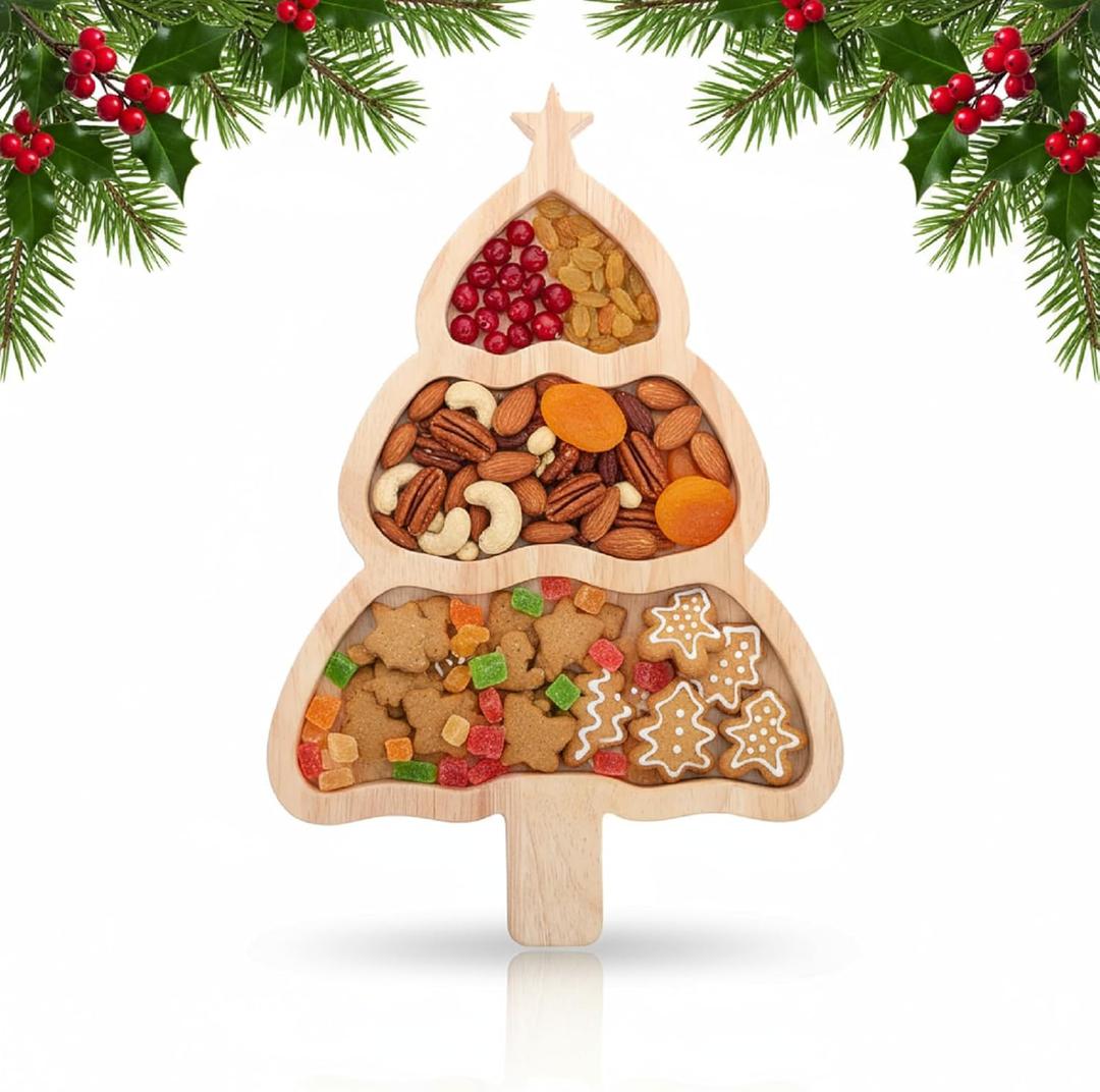 Christmas Tree Serving Tray: 11. 79" x7. 86" Wood Xmas Serving Platters with Handle for Restaurant Home - Xmas Charcuterie Board for Cheese Snacks Appetizers Desserts Food Fruit Sashimi