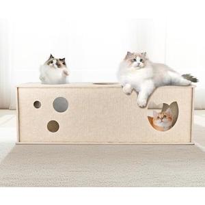 Cat Tunnel for Indoor Cats, DIY Transformable Cat Hideaway Cave, Felt Kitten Play Tubes and Tunnels, Felt Peekaboo Cat Toy with Interactive Peek Holes (Beige, Straight Tunnel)