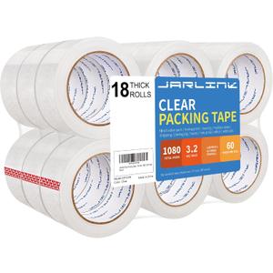 JARLINK Clear Packing Tape (18 Rolls), Heavy Duty Packaging Tape for Shipping Packaging Moving Sealing, 3.2mil Thick, 1.88 inches Wide, 60 Yards Per Roll, 1080 Total Yards
