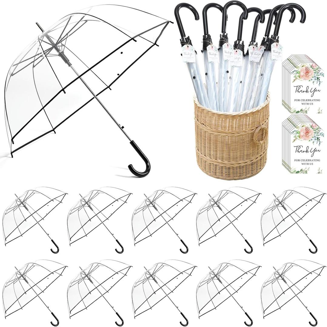12 Pcs Wedding Favors for Guest Umbrella Gifts Bulk 52 Inch Large Dome Rain Windproof Stick Umbrellas with Thank You Tags and Rope Guest Souvenirs for Wedding Party Bridal Favors (Black)