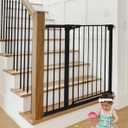 COMOMY 36" Extra Tall Baby Gate for Stairs Doorways, Fits Openings 29.5" to 40.6" Wide, Auto Close Sturdy Safety Dog Gate for House, Pressure Mounted Easy Walk Through Pet Gate with Door, Black