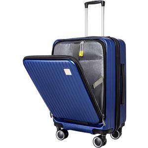 20" Carry-On Luggage with TSA Lock | ABS hardshell, 4 spinner wheels, front-open design, expandable, lightweight carry-on for men & women, sapphire-blue