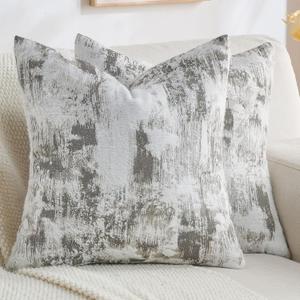 FUTEI Pack of 2 Faux Cashmere Jacquard Throw Pillow Covers 18x18 Inch Soft Marble Pattern Vintage Decorative Cushion Case Modern Farmhouse Accent for Couch Bed Living Room, Black White