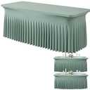 2 Pack Sage Green Spandex Fitted Tablecloths for 6 Foot Rectangle Tables, Sage Green Stretch Table Cloth with Table Skirt, Wrinkle Free Spandex Table Covers 6ft for Parties, Weddings, Trade Shows