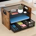 Wood Desk Organizer - 3-Tier Desktop File Organizer with Drawer, Wooden Paper Tray, Office Desk Organzier and Accessories for Papers, Mail, Notebooks, Stationery