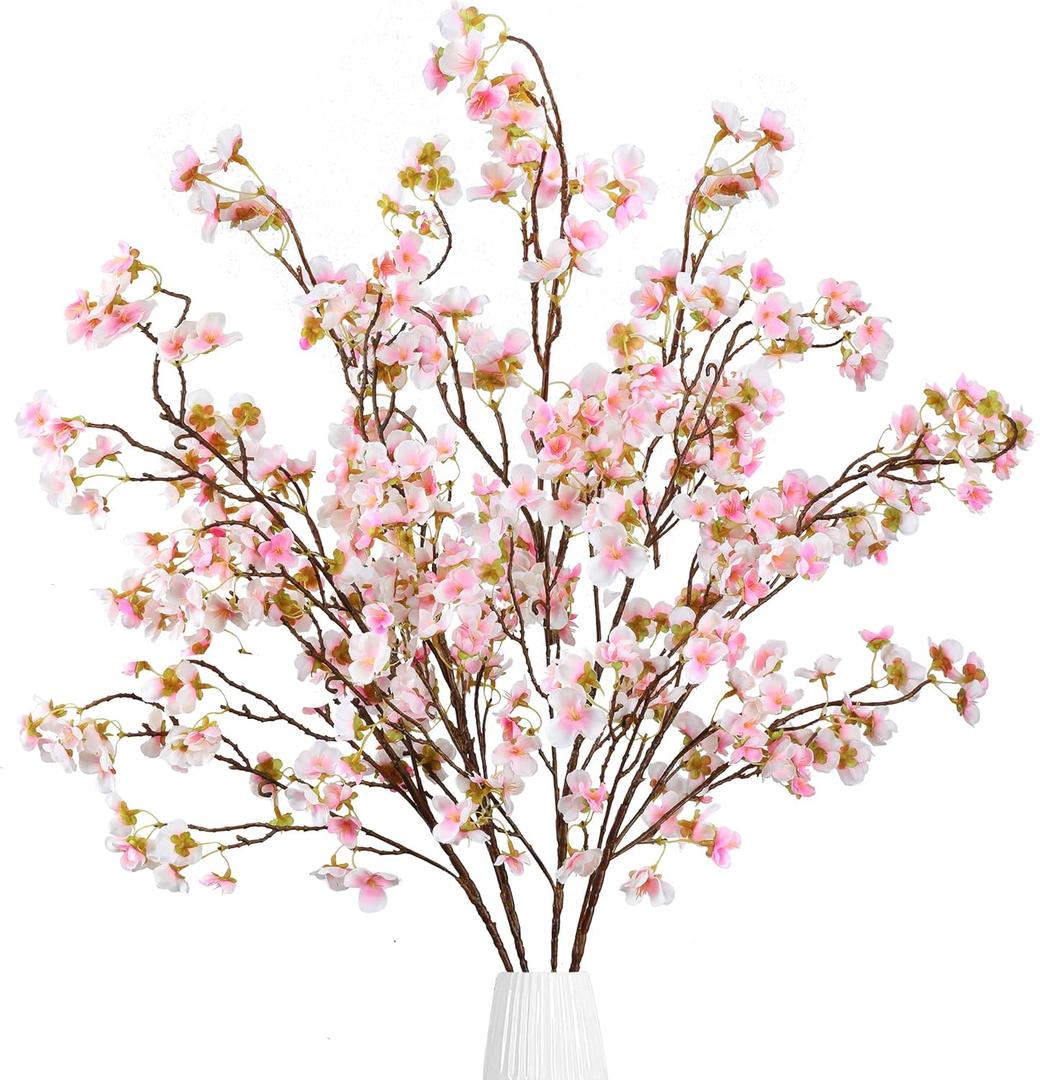 Sggvecsy Artificial Cherry Blossom Flowers 4 Pcs Faux Cherry Blossom Stems Faux Silk Cherry Blossom Branches 41 Fake Flowers Long Stems for Vase Arrangements Home Wedding Table Decor (Pink)