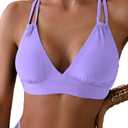 Tainehs Women's Push Up V Neck Bikini Tops Criss Cross Back Padded Bathing Suit Top Only (Medium, Light Purple)