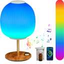 BAYSQUIRREL RGB Bedside Table Lamp 14 Inch with Bluetooth Speaker & Essential Oil Diffuser - Color Changing Glass Lamp for Bedroom, Living Room, Nightstand - Aromatherapy, Mood Lighting, Stereo Sound (vertical stroke)
