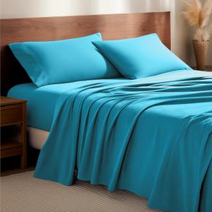 Bare Home Flannel Sheet Set 100% Cotton, Velvety Soft Heavyweight - Double Brushed Flannel - Deep Pocket (King, Aqua)