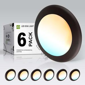 ASD 6 Pack LED Disk Lights 6 Inch, 15W 5CCT 2700K-5000K 1245LM CRI90+, Dimmable Flush Mount Ceiling Light Fixture, Low Profile Surface Mount Disc Lights, Junction Box or Recessed Can Install, UL