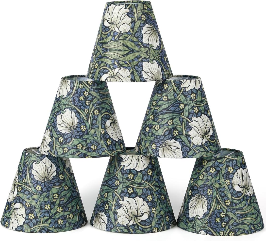 VIHOSE Set of 6 Clip-on Mini Chandelier Lamp Shades, William Morris Style Vintage Botanical Chandelier Shade for Candelabra Bulb, 2.95" x 5.91" x 5.12", Classic Lampshade Decorative (Pimpernel)