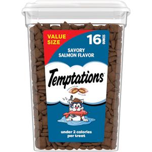 Temptations Cat Treats Classic Crunchy and Soft Cat Treats, Savory Salmon Flavor, 16 oz. Tub (EXP 09/12/26)