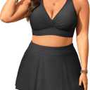 Women's Plus Size High Waisted Bikini - Two Piece Swimsuit with Skirt 2025 Tummy Control Bathing Suit with Pocket (Black)