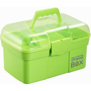 11'' Plastic Storage Box with Removable Tray, Multipurpose Organizer and Storage Case for Art Craft and Cosmetic (Green)