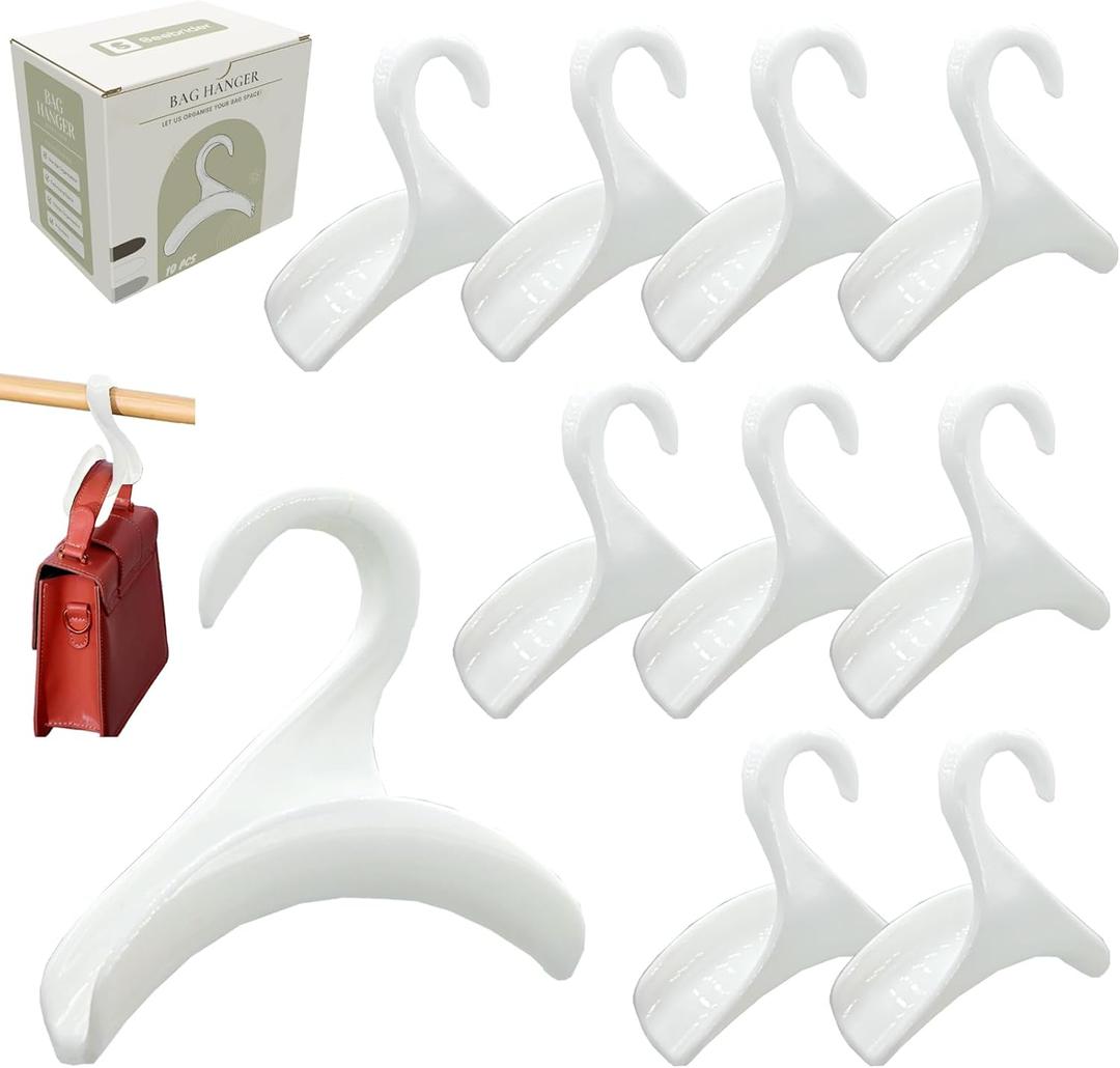 Bag Hanger for Closet, Purse Holder White Backpack Hanger Hook for Organizer Storage Purses Tote Bag Backpacks Handbags (Pack of 10)