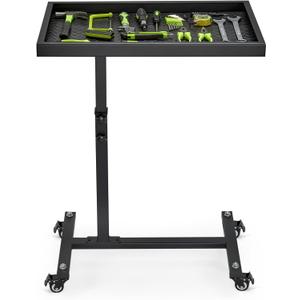 OLBRUS Adjustable Work Table with Wheels, Mechanic Rolling Tool Tray Table for Garage Repair Shops DIY, 220LBS Capacity Mobile Heavy Duty Steel Tool Cart (Black)