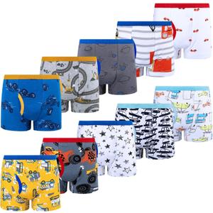 BIG ELEPHANT Boys' Boxer Briefs 10-Pack, Toddler 100% Cotton Dinosaur Print Underwear, Soft and Breathable, Sizes 8Y