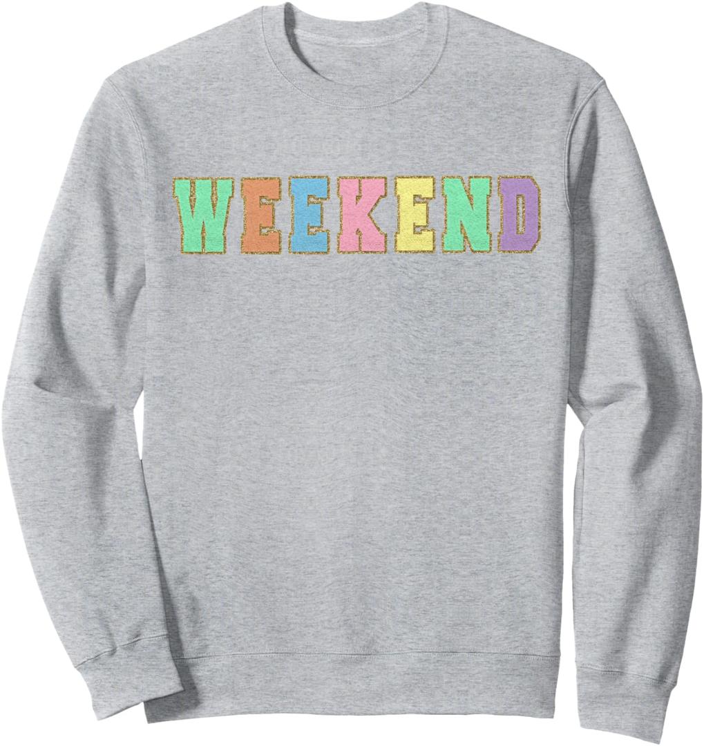 WEEKEND Shirts, VACATION Pastel Varsity Letters Sweatshirt, Small