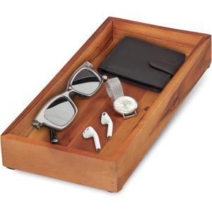 Demigo Acacia Valet Tray, 12.2 x 6 in Men and Women Wooden Catch All Tray for Entryway Table, Bedside Nightstand Organizer, Home Office, Tabletop Storage Vanity for Wallet, Jewelry, Perfume (Brown)