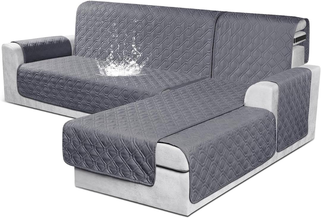 VANSOFY Sectional Couch Covers 100% Waterproof L Shaped Sofa Slipcover 3pcs Reversible Chaise Lounge Cover for Sectional Sofa Furniture Protector Cover for Pets Dog Cat(Small, Dark Gray)