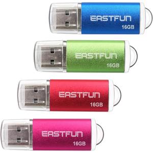 EASTFUN 4 Pack 16GB USB 2.0 Flash Drive Memory Stick Thumb Drive with LED Indicator, 4 Colors: Rose/Red/Green/Blue