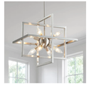 Avzkcy Modern Chandelier Geometric Pendant Lighting Fixture Industrial 8Light Height Adjustable Brushed Nickel Ceiling Lights for Dining Room Living Room Entryway Foyer Stairway Hallway Bedroom