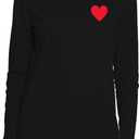 SODSHY Women's Valentine's Shirts Cute Heart Graphic T-Shirt Casual Crewneck Long Sleeve Tops (Black, XL)