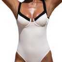 BERLOOK Women's Vintage One-Piece Swimsuit with Knotted Slimming Design Contrast Trim Bathing Suit White Medium