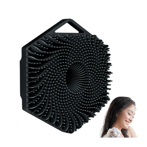Shampoo brush-hexagon silicone scalp massager-silicone head massage and hair cleaning silicone-face scrubber for adults men children black