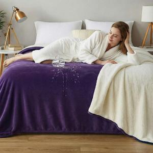 Waterproof Gray Blanket for Dog Cat Puppy, 80''x 80'' Double Side Leakproof Reversible Double Side Sherpa Flannel Fleece 3 Layer Lightweight Blanket, Absorb 70oz(PurpleWhite), Machine Washable