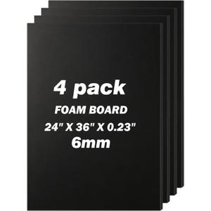 4 Pack Foam Board 24"x36", 0.23" Thick Black Poster Board, Acid-Free Double Sided Foam Core Board for Presentation Art, Display, Office, School Projects, Crafting, Sign Making