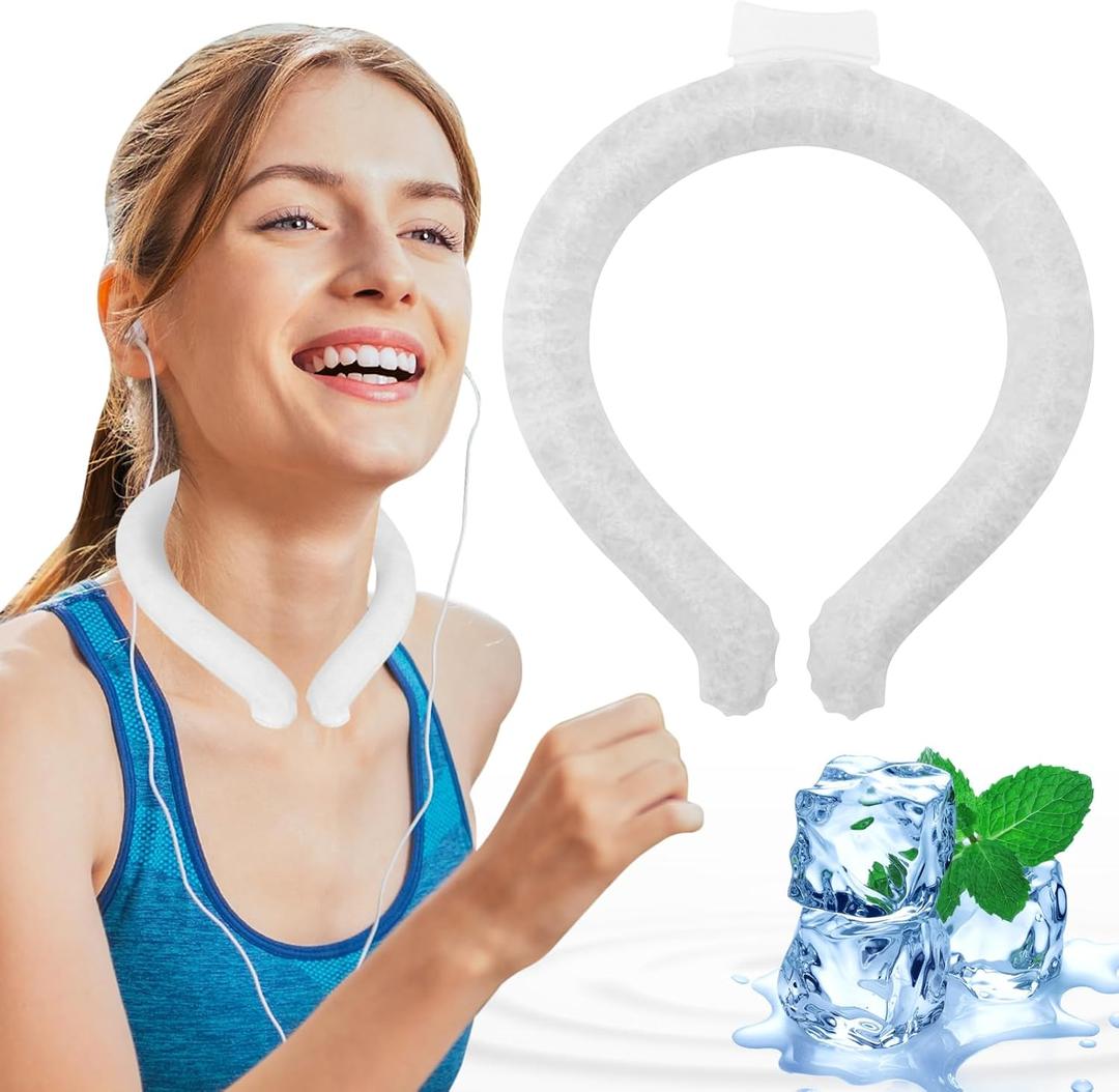 2 x Neck Cooling Tube, Portable Wearable Cooling Neck Wraps Freezes Below 64F, Reusable Ice Ring Body Cooling Products for Indoor Outdoor Sports, Outdoor Workers (White, L)