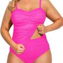Aqua Eve Women Two Piece Plus Size Tankini Strapless Bathing Suits Bandeau Swimsuits with High Waisted Bottom (Hot Pink)