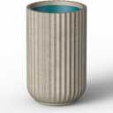 Kante Tall Fulted Planter, 21.7 Inch Tall Round Concrete Plant Pots with Drainage Hole and Rubber Plug, Modern Decor for Indoor Outdoor Plants, Flower, Weathered Finish with Forest Green Interior, Size: 14"Dia x 21.7" H