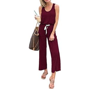 PRETTYGARDEN One Piece Jumpsuits for Women 2026 Summer Casual Drawstring Sleeveless Tank Romper Beach Vacation Outfits, M, Z-wine Red