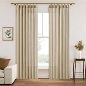 Linen Beige Pinch Pleated Curtains 80 Inches Long 2 Panels Set for Living Room Bedroom, Pinch Pleated Light Filtering Back Tab Drapes Neutral Modern Farmhouse Window Decor 80 Inch