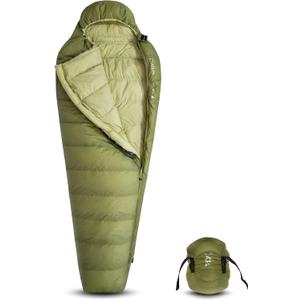ATEPA Elements 450 Down Mummy Sleeping Bag for Adults, 0 Degree 700FP Backpacking Ultralight Cold Weather Sleeping Bag with RDS Down & Recycled 15D Nylon Shell for Camping Hiking, ISO Limit 35F (Comfort: 42.8F , Limit: 33.8F, Green)