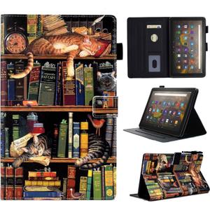 Case for Fire HD 8 & Fire HD 8 Plus Tablet (12th Generation/10th Generation, 2024/2022/2020 Release), Premium PU Leather Folio Stand Cover Case with Auto Wake/Sleep, Bookshelf Cat