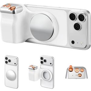 Magnetic Phone Camera Grip, DSLR Style Smartphone Handle Holder with Selfie Mirror, Ergonomic Fun Shot Shutter Grip for iPhone & Android with Detachable Wireless Shutter Button for Photography & Video
