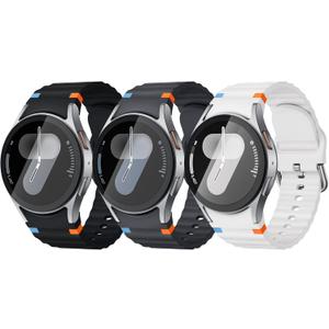 Acextro 3 Pack Sport Band Compatible for Samsung Galaxy Watch 8/8 Classic Band 40mm 44mm 46mm (2025) Galaxy Watch 7 Bands 44mm 40mm, Samsung Galaxy Watch FE/6/5/4 Classic(40mm-47mm) No Gap Soft Silicone Replacement Strap for Men & Women (Black/White/Grey)
